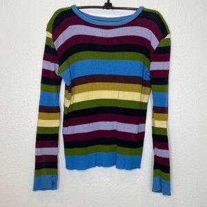 Vintage Y2K Colorful Striped Color Block Pullover Sweater Sz Lg Ribbed